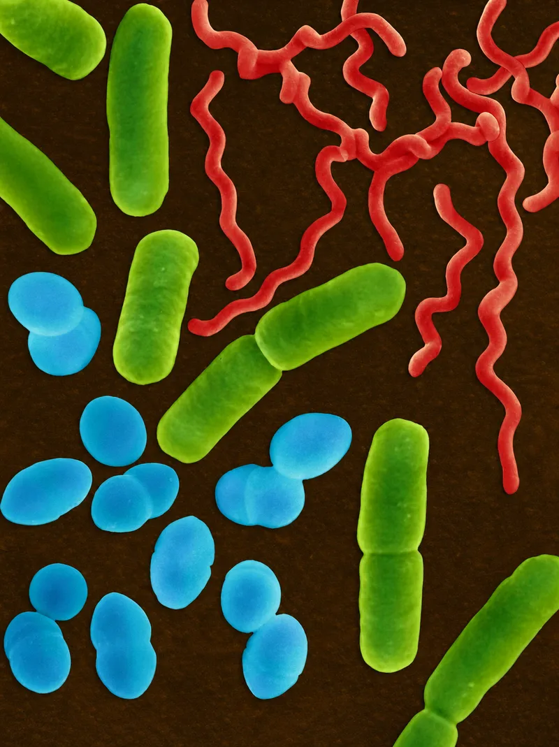 Diverse bacterial morphologies under microscopic examination