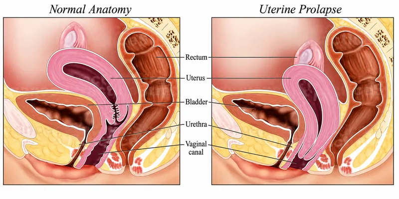 Female Pelvis: Normal vs. Uterine Prolapse