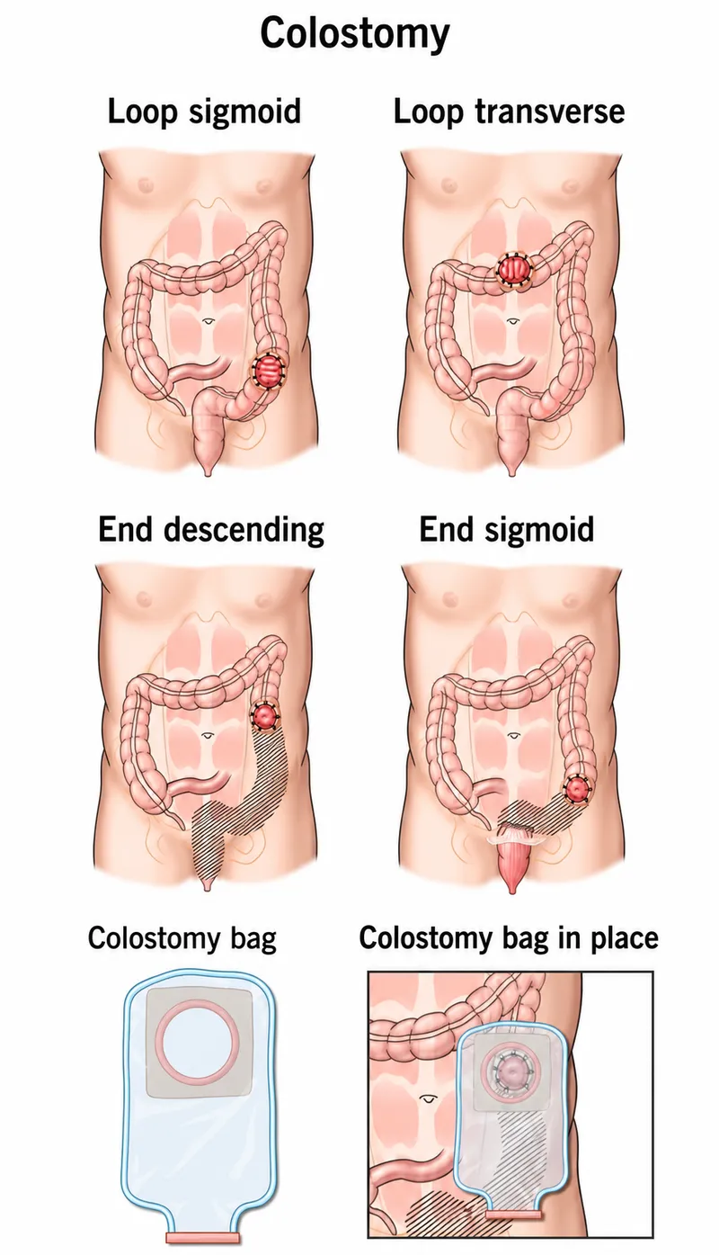 Colostomy types and bag placement