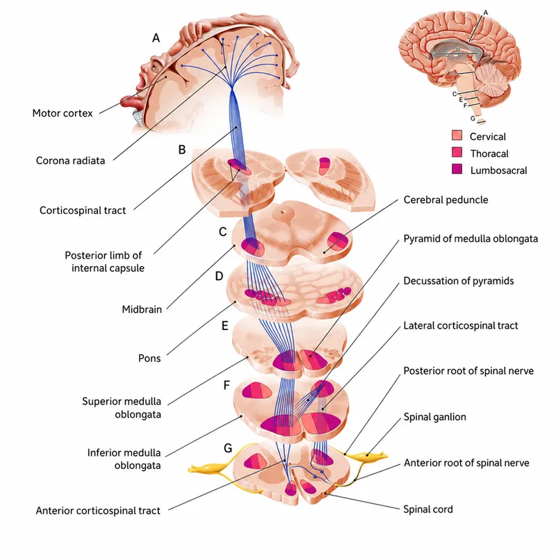 Corticospinal Tract: Origin, Course, and Decussation
