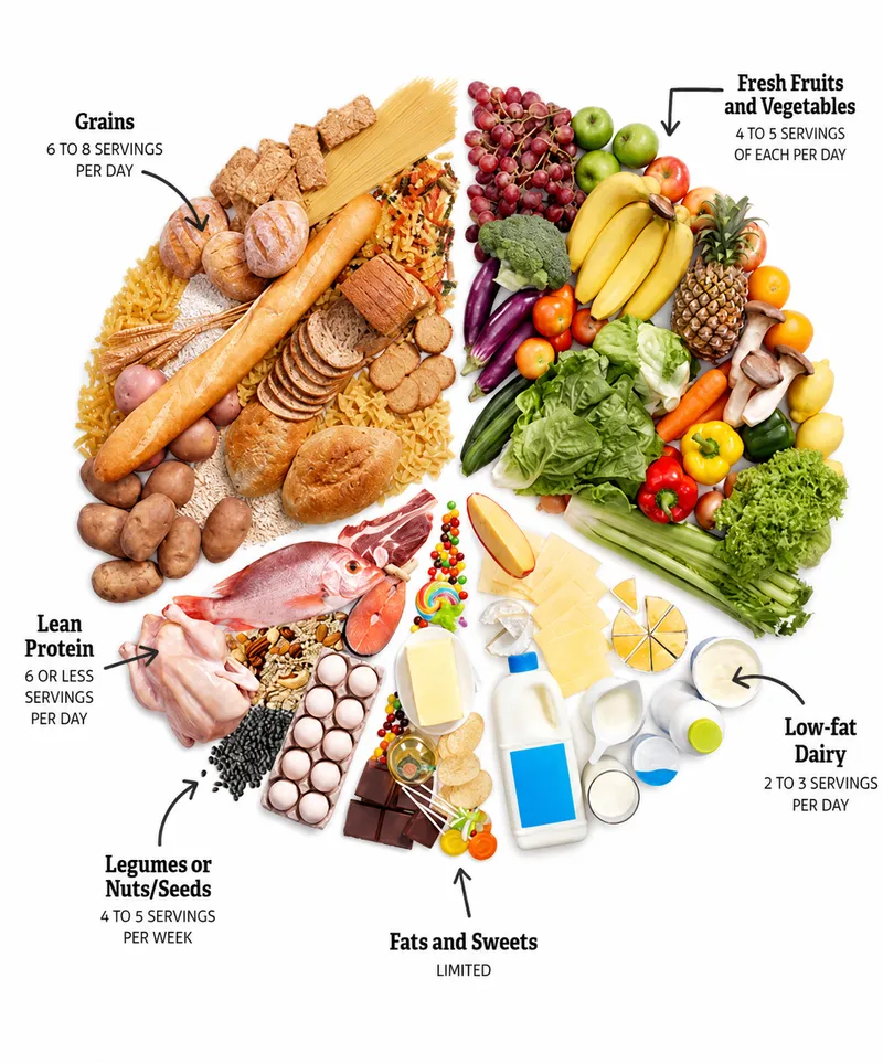 DASH Diet food groups and serving recommendations