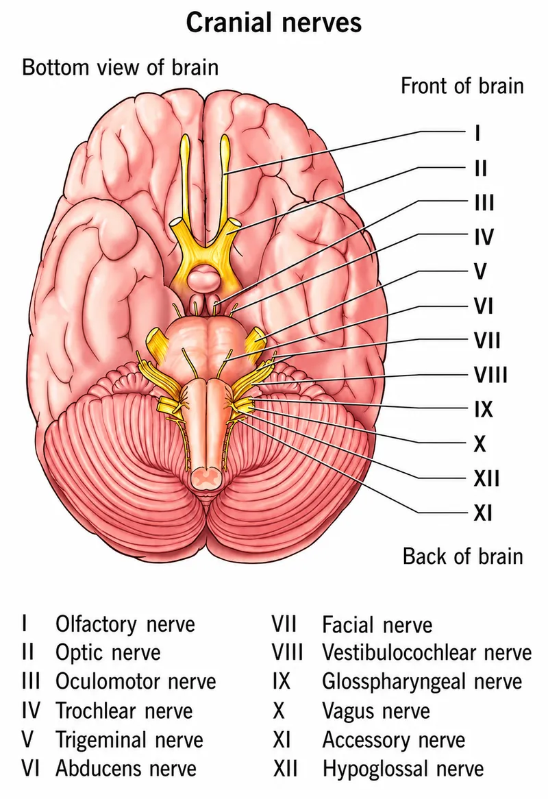 Cranial Nerves: Bottom View of Brain