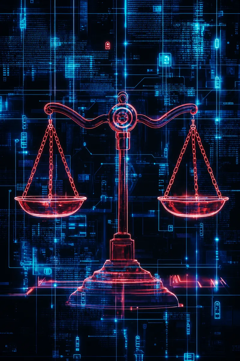 Scales of Justice with Digital Background