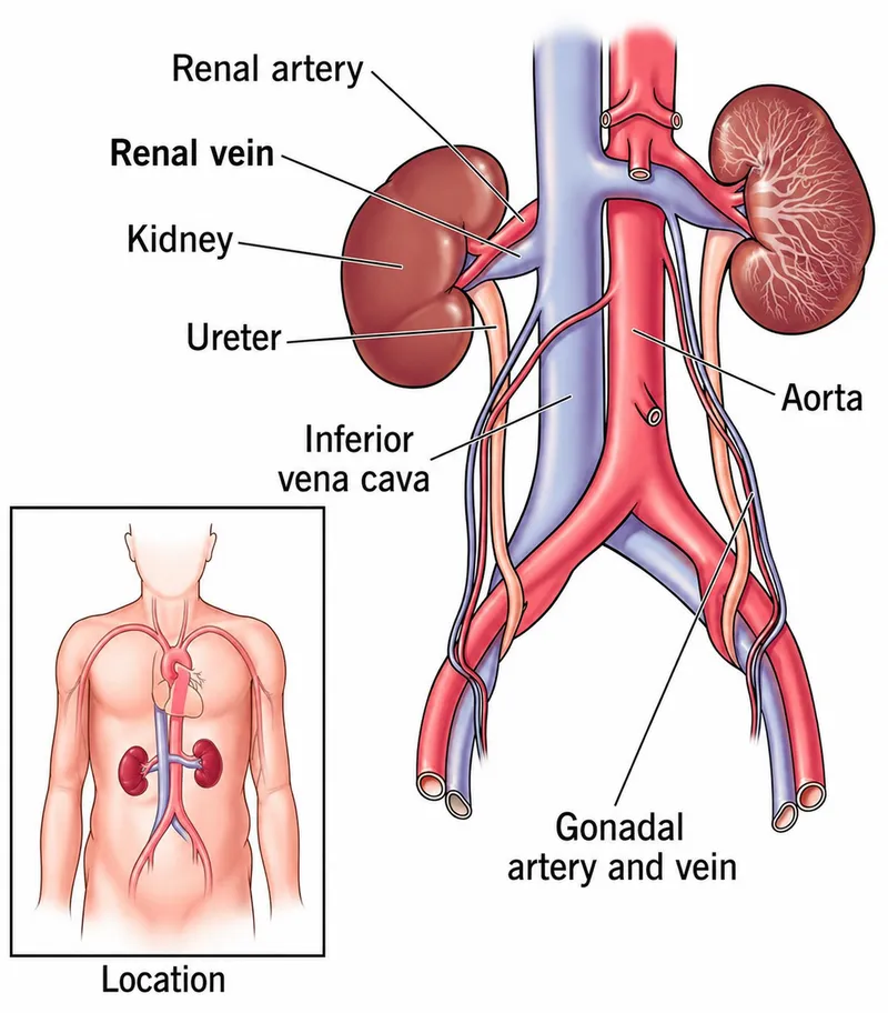 Kidneys, ureters, and major renal blood vessels diagram