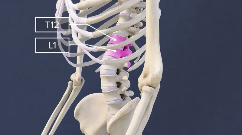Thoracolumbar junction anatomy showing critical landmark relationships