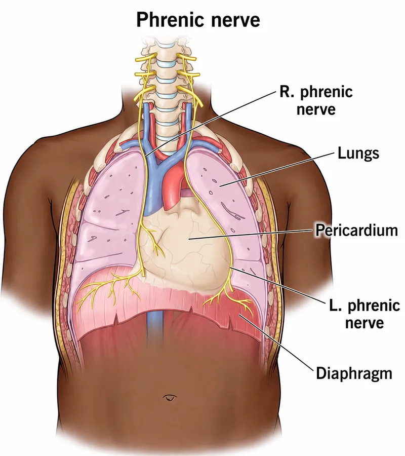 Phrenic nerve anatomy and relation to diaphragm