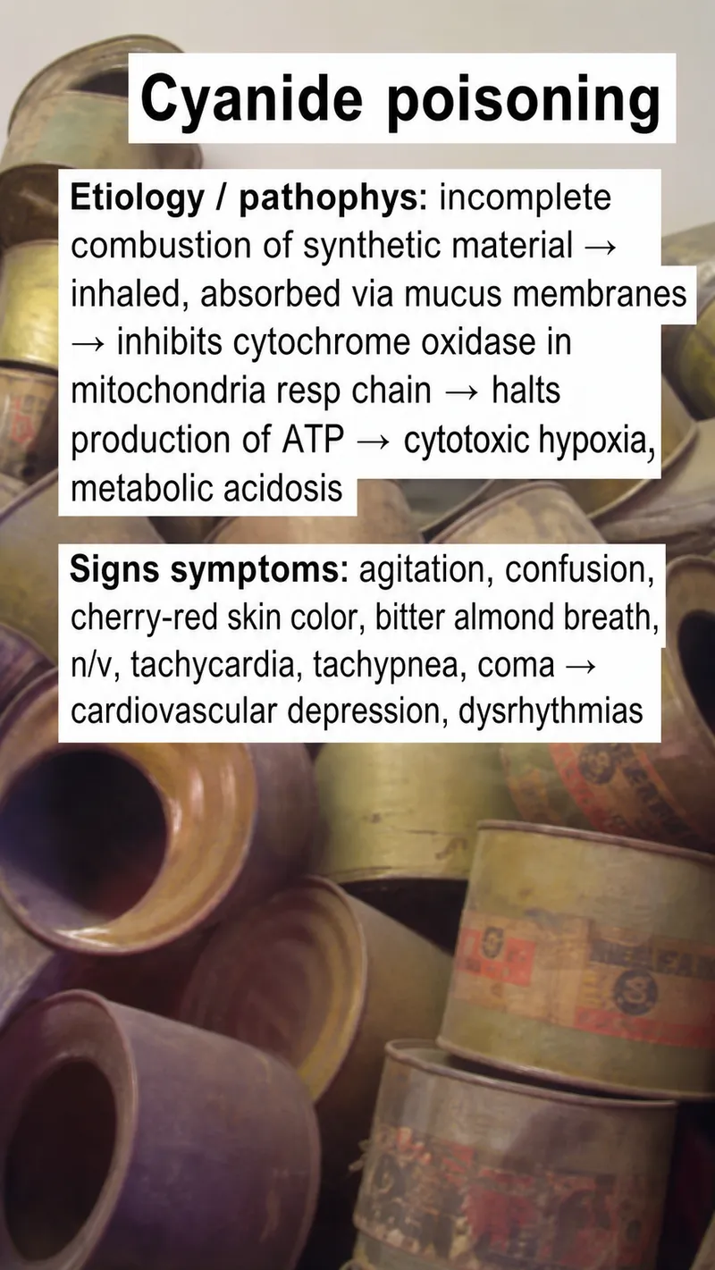 Cyanide poisoning: etiology, pathophysiology, signs