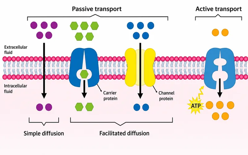 Membrane transport: simple, facilitated, and active