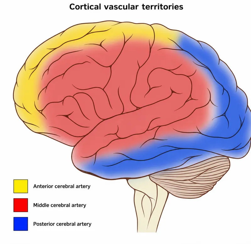 Cortical vascular territories of cerebral arteries