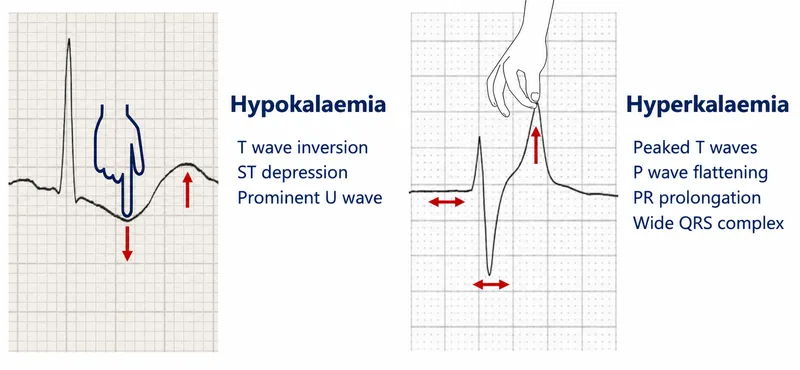 ECG changes in Hypokalaemia vs. Hyperkalaemia