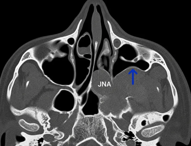 Axial CT: JNA with Holman-Miller sign