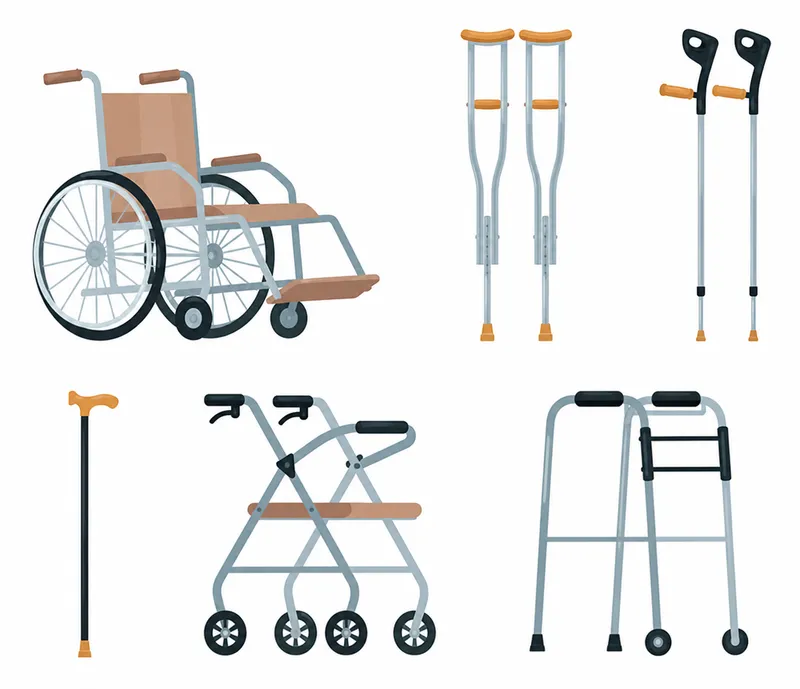 Common assistive mobility devices collage