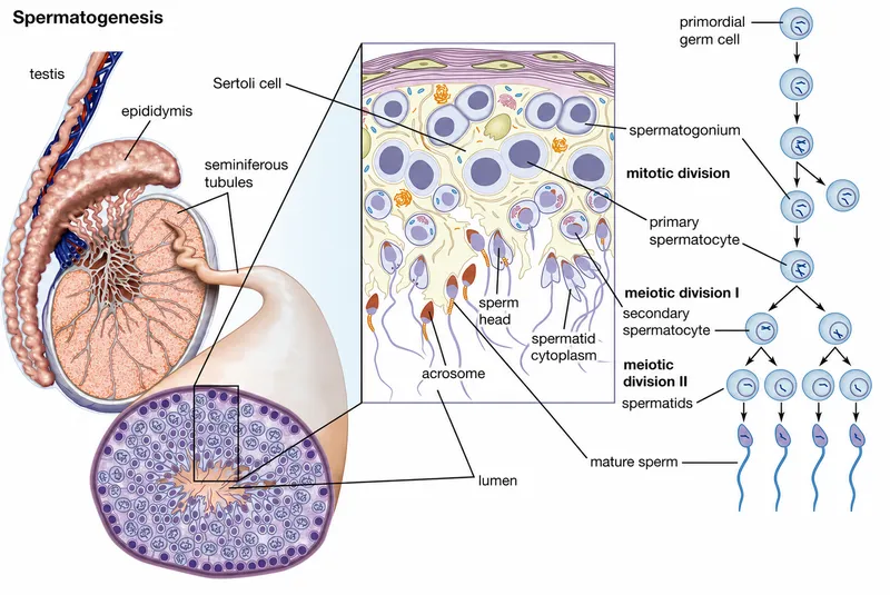 Spermatogenesis within the seminiferous tubule