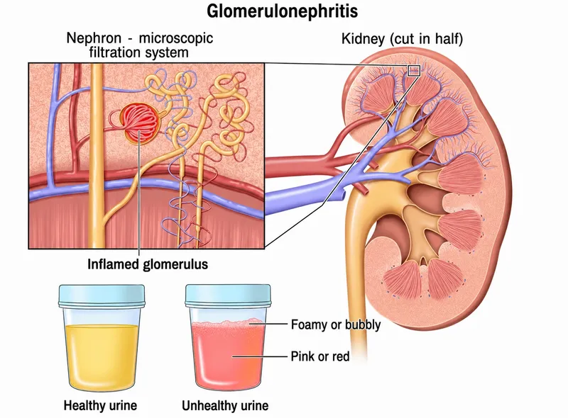 Glomerulonephritis and urine changes