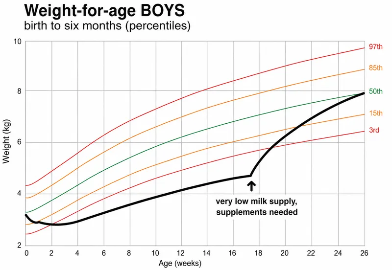 Weight-for-age growth chart showing catch-up growth
