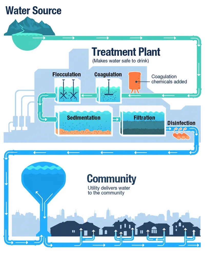 Community Water Purification Plant Stages Diagram
