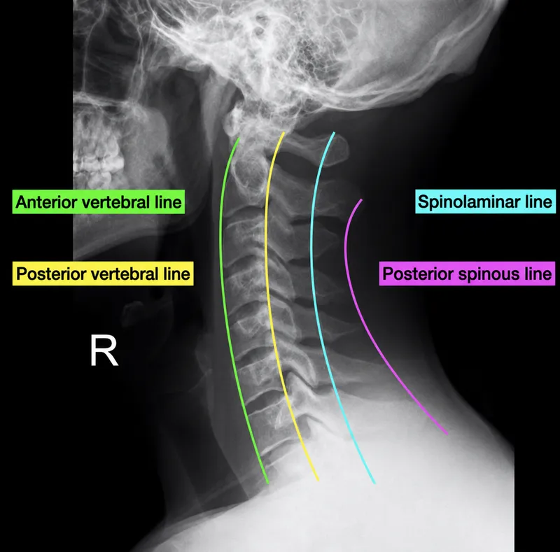 Lateral C-Spine X-ray with Alignment Lines