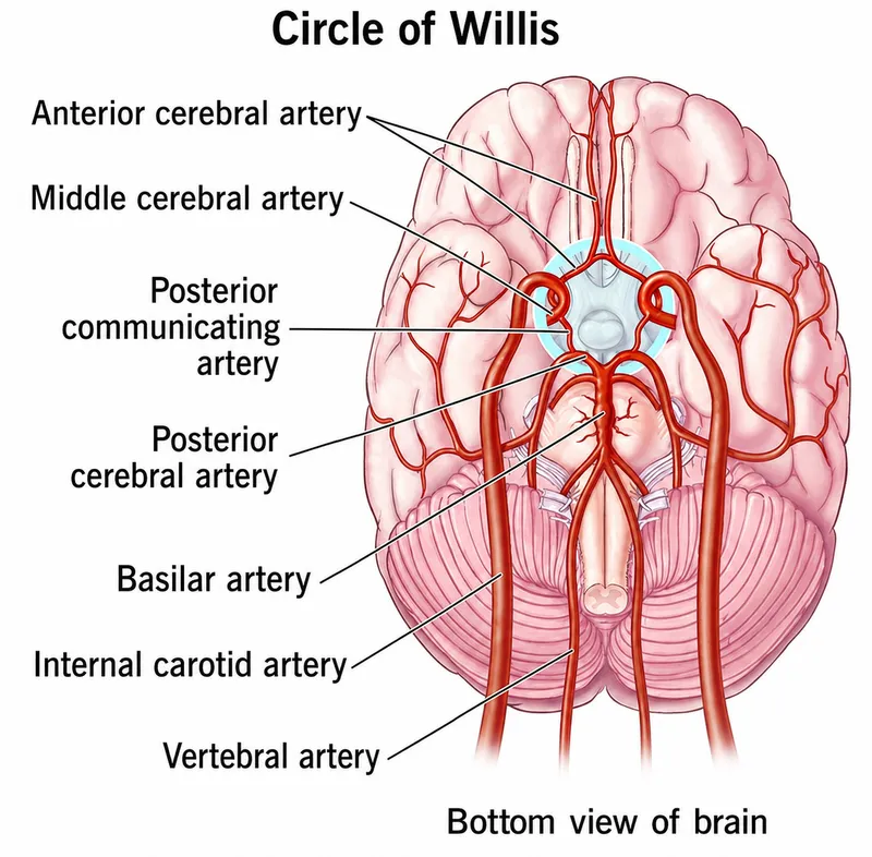 Circle of Willis and major cerebral arteries labeled