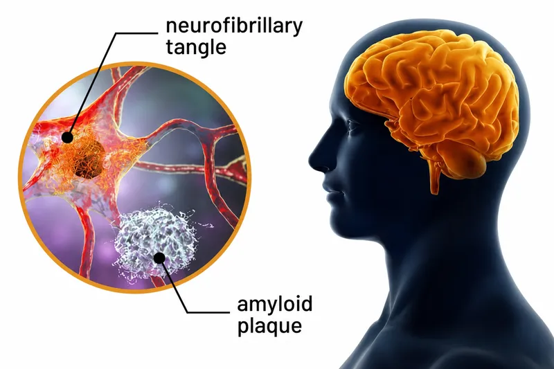 Amyloid plaques and neurofibrillary tangles in Alzheimer's