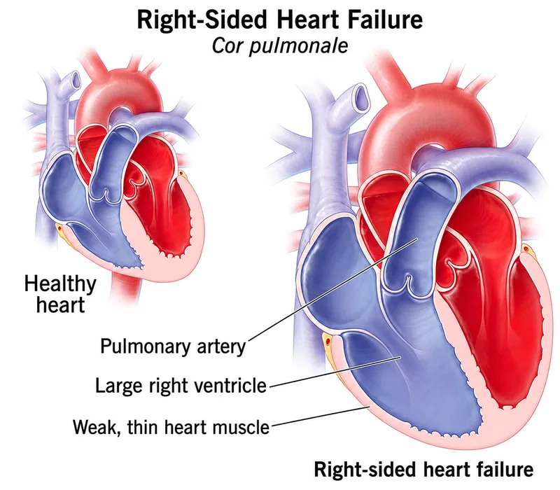Cor Pulmonale: Healthy vs. Right-Sided Heart Failure