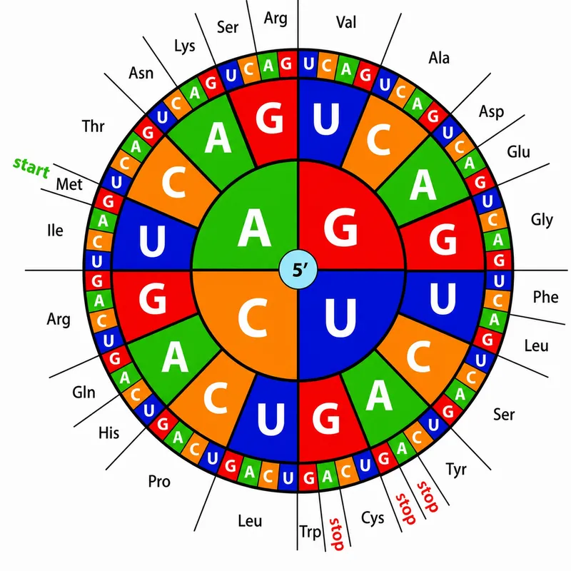 Genetic code wheel with start and stop codons