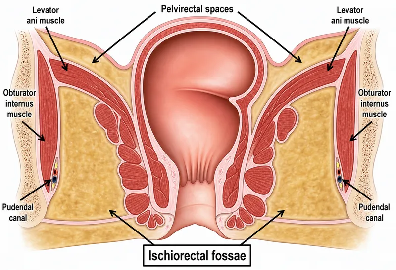Coronal view of ischiorectal fossae and pudendal canal