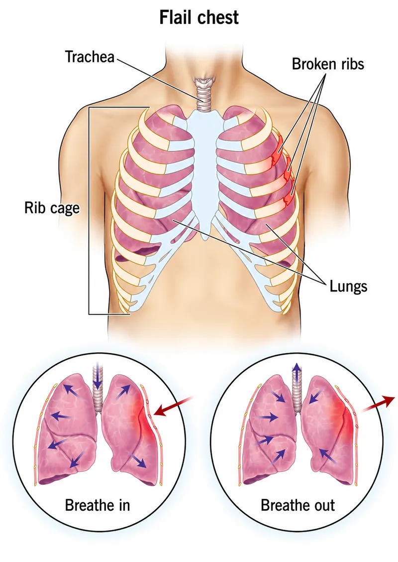 Flail chest breathing mechanics diagram