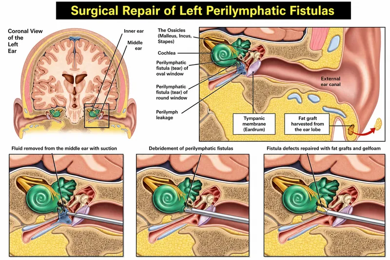 Perilymphatic fistula at oval and round windows