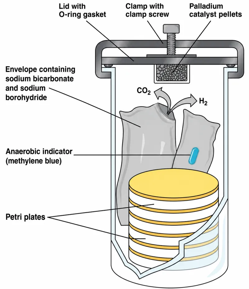 Anaerobic Jar with GasPak System Diagram