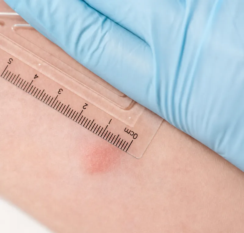 Positive Tuberculin Skin Test (TST) reaction measurement