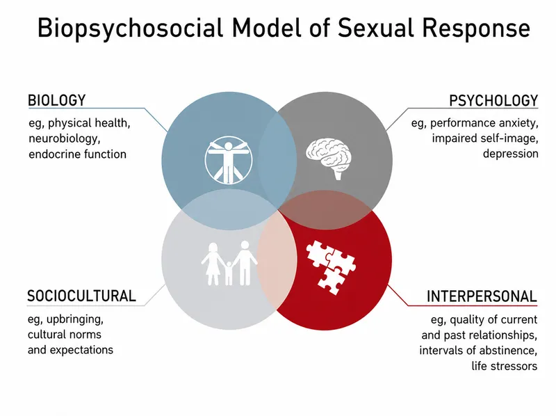Diagram showing biopsychosocial model of sexual dysfunction with interconnected systems