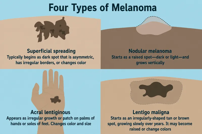 Four Types of Melanoma: Superficial, Nodular, Acral, Lentigo