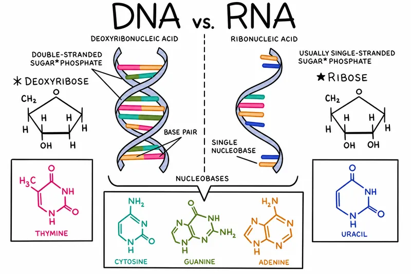 DNA vs. RNA: Structure, Sugars, and Nucleobases