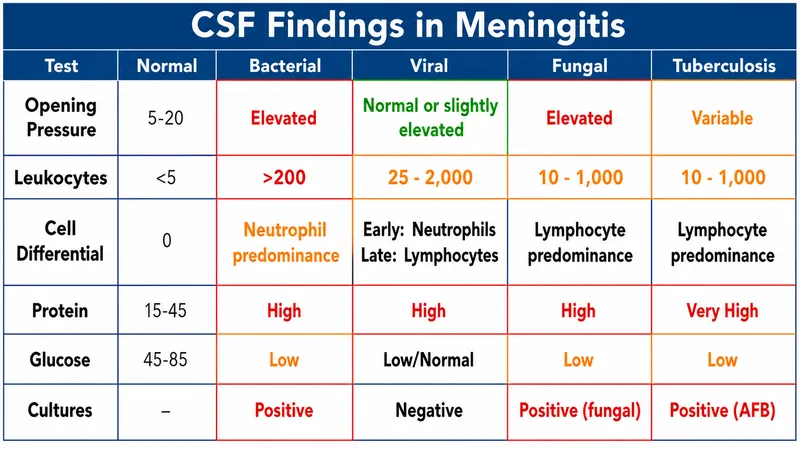 CSF analysis in different types of meningitis