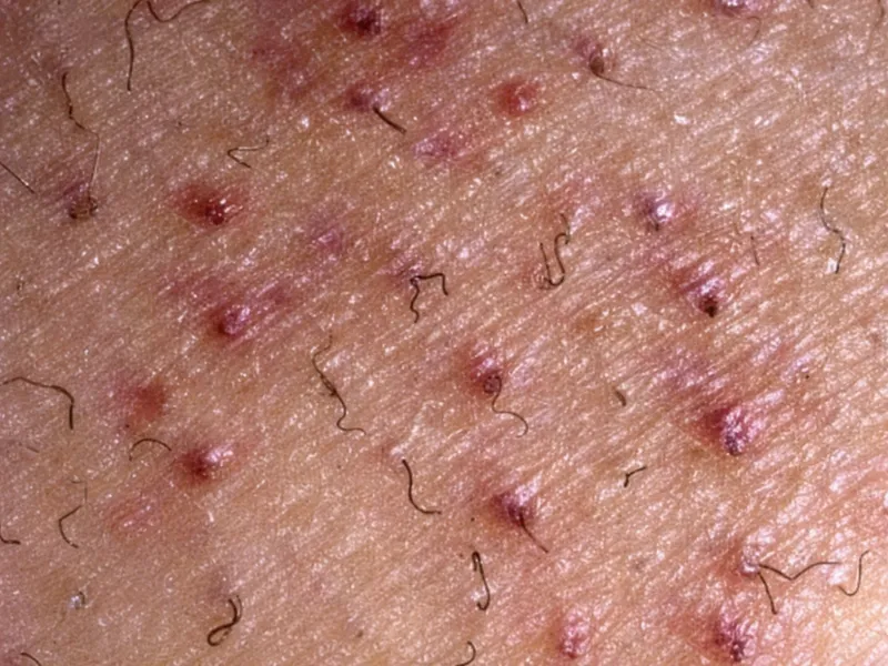 Scurvy: perifollicular hemorrhage and corkscrew hairs