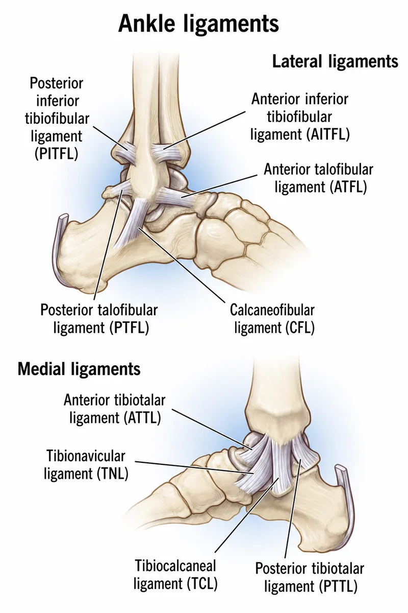 Ankle ligaments: lateral and medial views