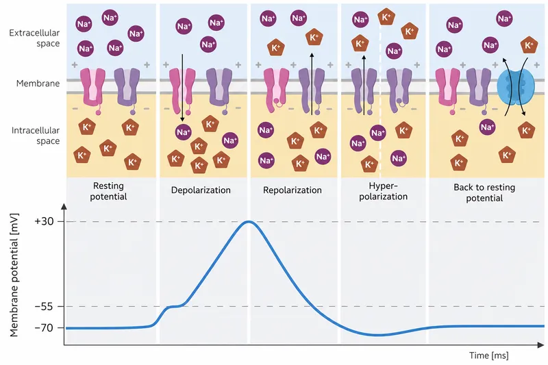 Action potential graph with ion channel activity