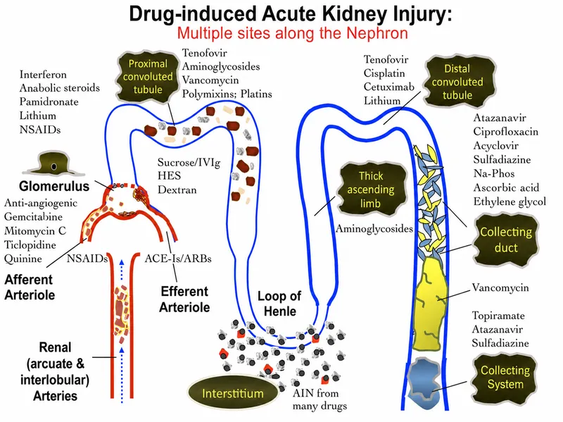 Nephron sites of drug-induced kidney injury