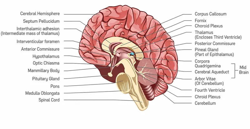 Sagittal view of brain highlighting hypothalamus