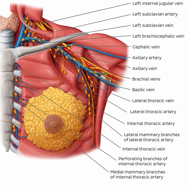 Breast vascular supply and lymphatic drainage